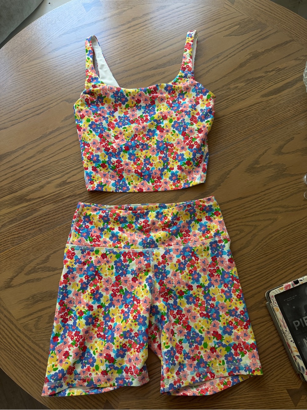 Old Navy Bright Floral Crop Tank and Bike Shorts Set - Pink, Blue, Yellow, Red